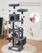 Taoqimiao Cat Tree, 68-Inch Cat Tree Cat Tower for Indoor Cats, Plush Multi-Level Cat Condo with 6 Scratching Posts, 2 Perches, 2 Caves,Hammock, 3 Pompoms,MS020SG Smoky Gray