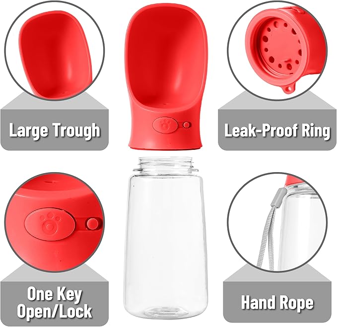 Mr. Pen- Dog Water Bottle, 19 oz, Large, Red, Portable Dog Water Bottle Dispenser, Not Dishwasher Safe