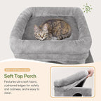 Globlazer Cat Tower for Indoor Cats, 52in Multi-Level Heavy Duty Cat Tower with 4 Scratching Posts, Ladder, Sturdy Cat Tree with 3 Cat Condos for Adult Cats Kittens, Hanging Basket, F52B, Light Grey