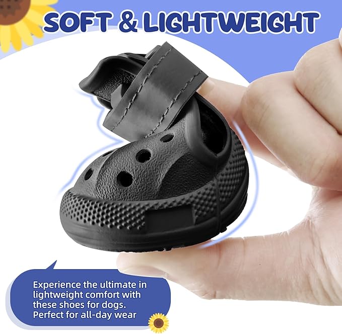 Lukovee Dog Shoes for Hot Pavement - Breathable Non Slip Dog Sandals with Reflective Stripes, Easy ON & Off, Easy-Clean Summer Outdoor Pet Boots for Small Medium Large Dogs (Black, Size 2)