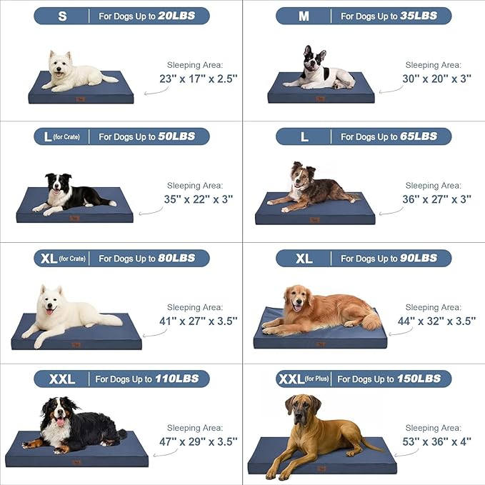 Outdoor Large Dog Bed, Waterproof Dog Bed for Large Dogs, Egg Crate Foam Pet Bed with Removable Washable Oxford Cooling Cover, Navy