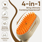 4-in-1 Cat Steam Brush for Shedding – Self-Cleaning Comb for Long and Short Hair Cats and Dogs, Steam Pet Brush for Hair Removal, Vibrating Message, Grooming & Relaxation (Khaki)