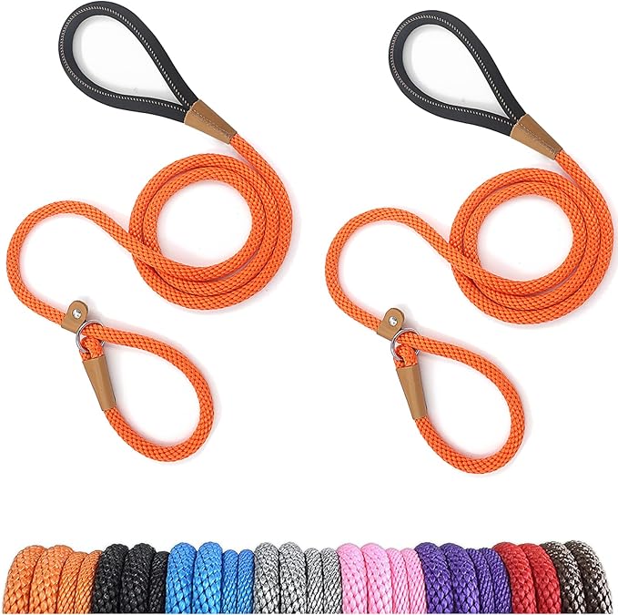lynxking 6 FT Dog Leash Slip Lead 2 Pack Strong Heavy Duty Braided Dog Training Leash No Pull Training Lead Leashes for Medium Large and Small Dogs