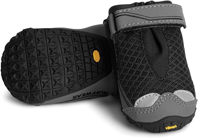 Ruffwear, Grip Trex Dog Shoes, Non-Slip Boots for Hot Pavement & Snow, Weatherproof Paw Protection with Breathable Mesh, Rugged Sole for Hiking, Obsidian Black, 1.75"