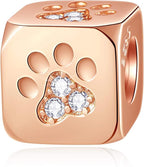 GEMDAZZ Sparkling Puppy Paw Print Charms in 925 Sterling Silver, Pave Dog Pawprint CZ Round Beads and Always in My Heart Charms, Gift for Animal Lover, fit European Women Bracelet/Necklace