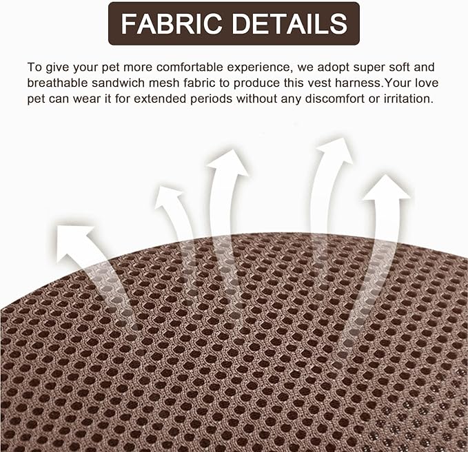 Vest Harness Leash Set for Small Dog Large Cat, Upgraded Escape Proof Adjustable Jacket with Lead for Puppy Fat Cat Outdoor Walking, Soft Breathable Mesh Coat with Reflective Strip (XL,Coffee Brown)