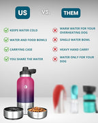 32 oz. Dog Water Bottle, Insulated Dog Travel Water Bottle, Stainless Steel Pet Water Bottle Dispenser Portable Food and Water Bowl for Dogs with Carrying Case for Walking Dog Canteen Travel Kit