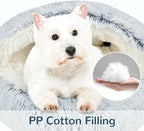 Calming Cat Beds, Fluffy Plush Round Cat Cave Washable, Cozy Warming Anti-Slip Small Dog Bed for Puppy and Kitten, Soft Anti Anxiety Pet Nest (28×28 inch, Grey)