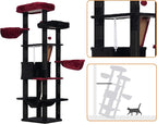 Heybly Cat Tree, 68 inch Multi-Level Cat Tower for Indoor Cats, 2 Widened Plush Perches Cat Condo with Scratching Board and Big Caves, Black and Red HCT025BR