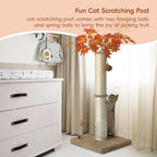 MECOOL Cat Scartching Post，35-inch Heavy Duty and Thicker Large Scartching Posts for Indoor Cats,Natural Sisal Rope and Hanging Ball Toy, Self-Grooming Brush,Beige