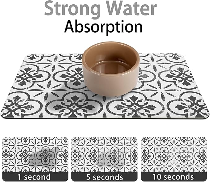 Dog Food Mats for Floors Absorbent, Pet Cat Food Mat - Quick Dry Dog Bowl Mats for Food and Water, Eco-Friendly Boho Pet Supplies