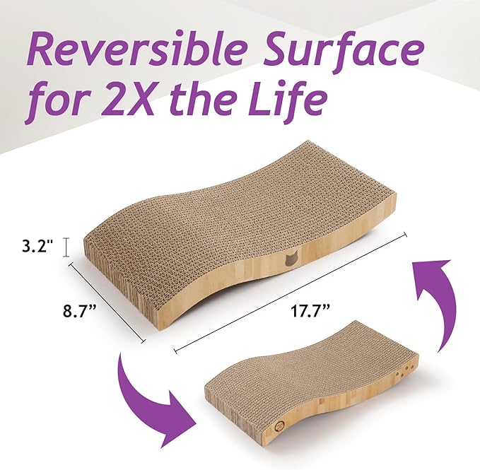 Reversible Wave Cat Scratcher for Indoor Cats - Cat Scratching Board, Horizontal Cat Scratch Pad Lounger with Reversible Usability and Extra Comfort for Lounge(1Pack, Oak)