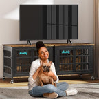 EasyCom 33"/27" Dog Crate Furniture with Name Tag, Heavy Duty Dog Kennel Indoor for Medium and Small Dogs, Double-Doors Sturdy Metal Dog Cage, Decorate House as TV Stand, End Table, Bedside Table