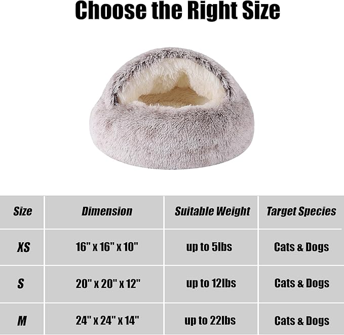 HYQ Small Dog Bed, Cat Beds for Indoor Cats Washable, Cozy Cat Cave Bed, Non-Slip Cat Beds, Calming Dog Bed with Hooded Cover, Dog Bed with Cover for Extra Small Pets (Coffee, 16×16 Inch)