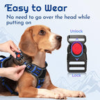 Eagloo Dog Harness Medium Sized, Easy Wearing with 3 Buckles, Adjustable No Pull Pet Harness with 2 Rings for Walking, No Chock Reflective Soft Padded Vest with Control Handle, Blue & Black, M