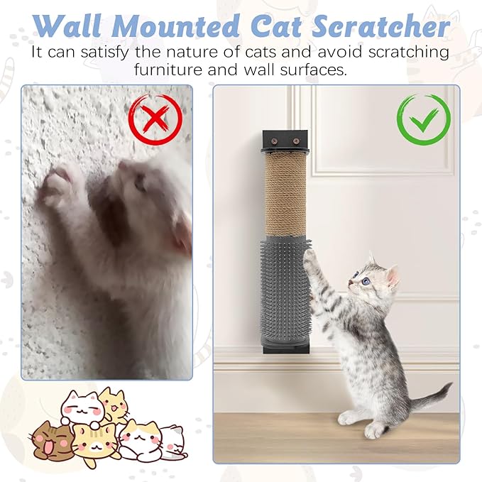 VCEPJH 2 Pack Cat Scratching Post Wall Mounted, 11.8 in Cage Mount Cat Scratcher with Self Groomer and Massager Sisal Crate Climbing Post for Indoor Kitten