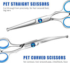GEMEK Professional Grooming Scissors for Dogs with Safety Round Tips, Dog Grooming Scissors Set - Thinning, Straight, Curved Shears and Comb for Long Short Hair for Dog Cat Pet (Blue-5 in 1)