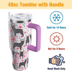 French Bulldog Gifts for Women Dog Lovers 40 oz Floral French Bulldog Tumblers with Handle and Straw, Stainless Steel Vacuum Insulated Travel Coffee Mug Cup Water Bottle