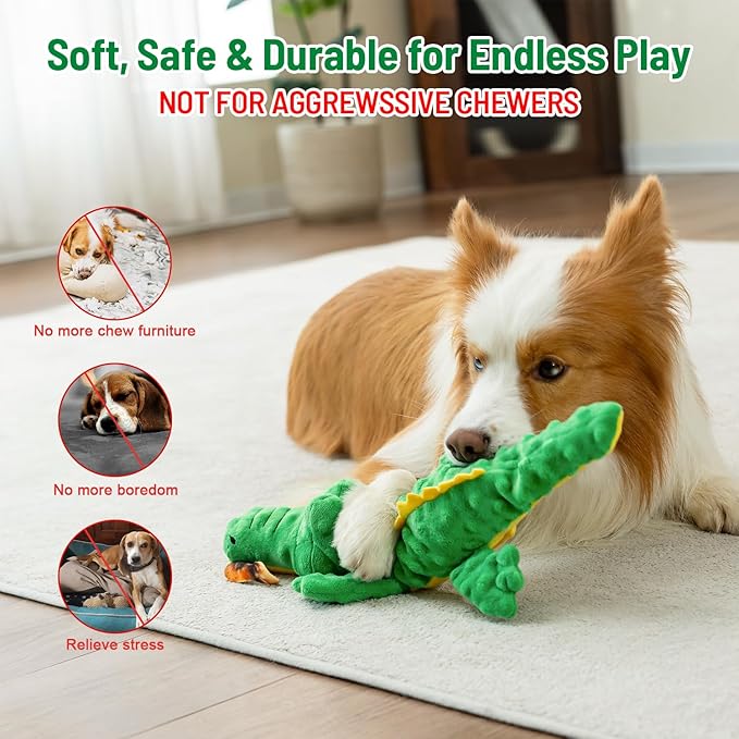 Alligator Interactive Dog Toys, Motion Activated Plush Dog Toys to Keep Dogs Busy, Wiggling Tail Interactive Dog Toy for Small/Medium/Large Dogs, USB Rechargeable Puppy Toys