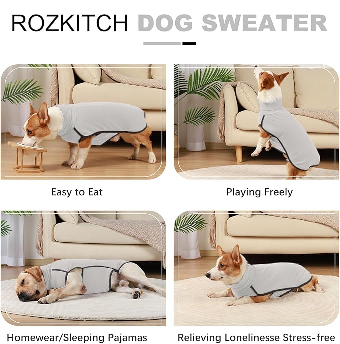ROZKITCH Dog Winter Coat Soft Pullover Pajamas, Pet Windproof Warm Cold Weather Jacket Vest Cozy Onesie Jumpsuit Apparel Outfit Clothes for Small Medium Large Dogs Walking Sleep Grey 3XL