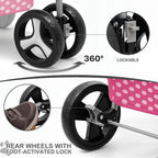 MoNiBloom 3 Wheels Pet Dog Cat Stroller for Small Medium Dogs Cats, Foldable Jogger Stroller w/Storage Basket and Cup Holder, Hot Pink Polka Dots
