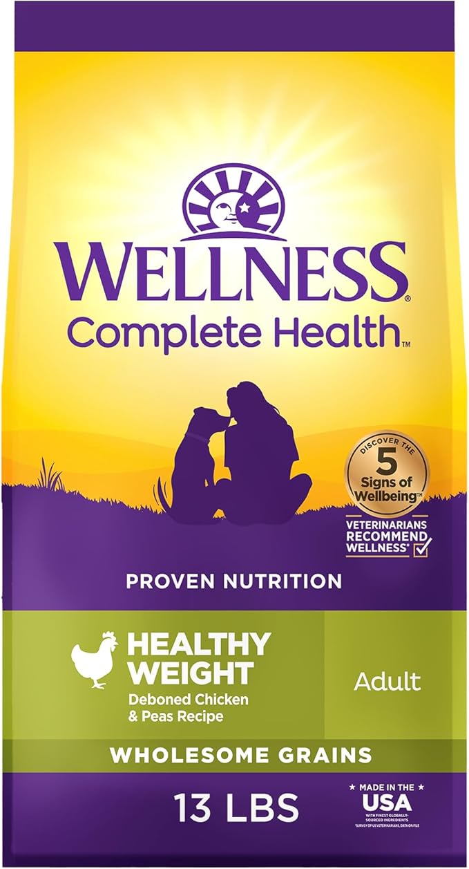 Wellness Complete Health Dry Dog Food with Grains, Natural Ingredients, Made in USA with Real Meat, All Breeds, For Adult Dogs (Healthy Weight - Chicken & Potatoes, 13-Pound Bag)
