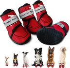 Dog Shoes for Small, Medium and Large Dogs - Waterproof for Rainy Days, Fit for Winter Snow and Hot Summer Roads, with Anti-Slip Soles for Indoor Hard Floors (Red, Size 7)