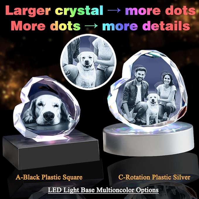 Personalized Pet 3D Crystal Photo，Pet Memorial Gifts for Dogs Cats Horses，Custom 3D Pictures,Engraved Crystal in Memory of Dog, Customized Pet Gifts