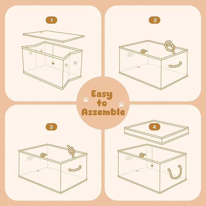 Dog Toy Basket with Lid, Dog Basket for Toys, Dog Toy Box with Cotton Rope Handles, Collapsible Storage Bins for Dog Toys, Dog Storage Organizer, Beige-Gray