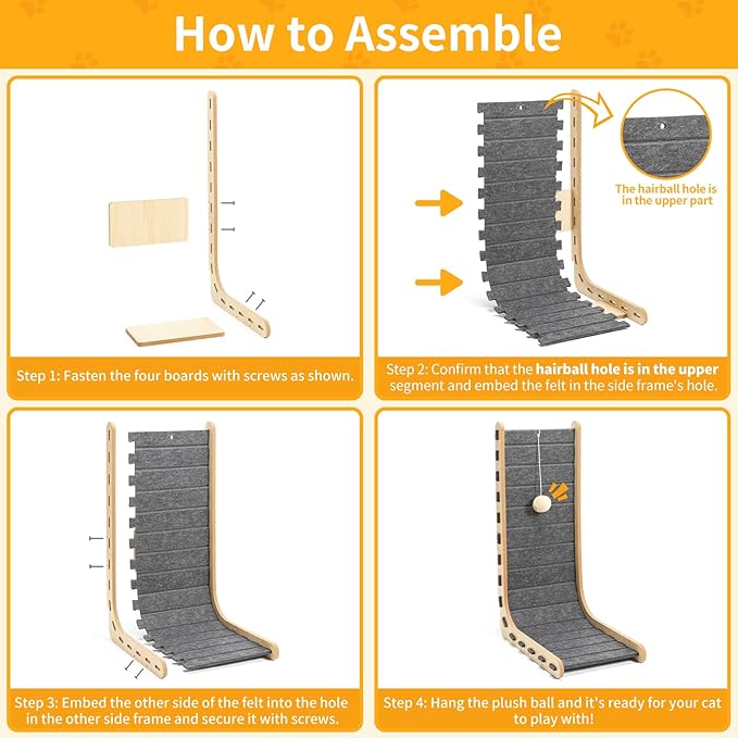 Cat Scratch Pad Felt Cat Scratcher for Indoor Cats Scratching Board Scratchers for Large Cat Scratch Furniture Protector with Ball Kitten Toys L Shape 26.8 Inch Grey