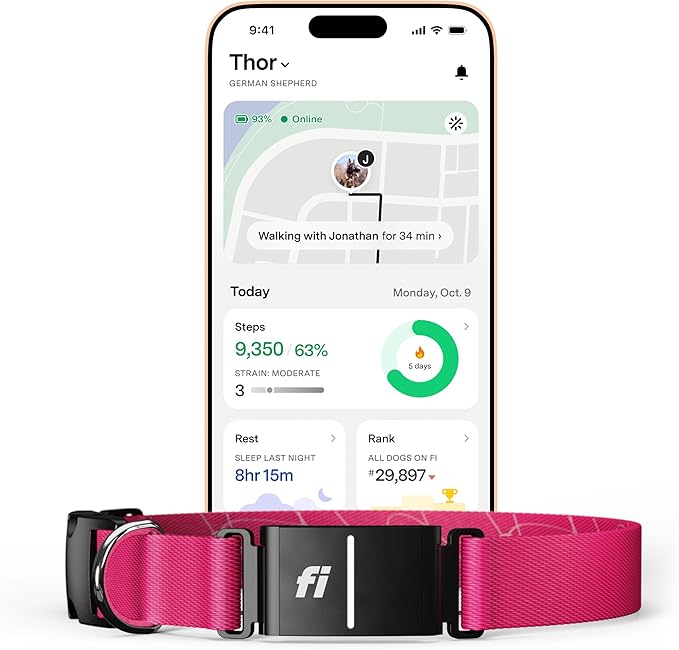 Fi Series 3+ Smart Dog Collar - GPS Dog Tracker and Activity & Fitness Monitor, Waterproof, LED Light, Escape Alerts, Nationwide Coverage [Free 6 Month Membership] (Pink, Extra Small)