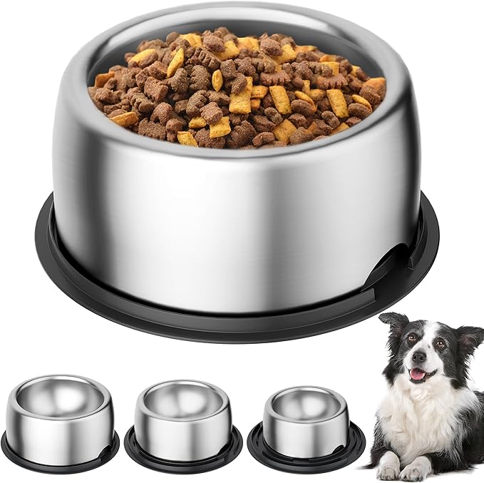 304 Stainless Steel Dog Bowls, Heavy Duty Dog Food Bowl with Extra Strong Non-Slip Mat, Thick Metal Base Water Bowl with Lick Mat for Small, Medium, Large Dogs, Indoor/Outdoor (19.8 oz)