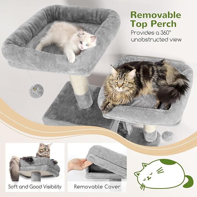 Globlazer Cat Tree Tall, 71 inches Cat Tower for Indoor Adult Cats Multi-Level 3 Condos for Indoor Cats XL Cat Tree Tower with Scratching Posts, Soft Extra Large Hanging Basket, F71, Light Gray