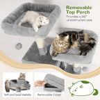 Globlazer Cat Tree Tall, 71 inches Cat Tower for Indoor Adult Cats Multi-Level 3 Condos for Indoor Cats XL Cat Tree Tower with Scratching Posts, Soft Extra Large Hanging Basket, F71, Light Gray