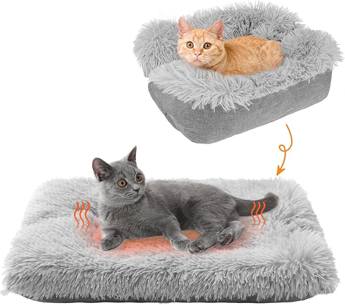 SCENEREAL Self Warming Cat Bed, Heated Cat Bed Mat for Cats Small Dogs, 2 in 1 Soft Plush, Washable Pet Pad for Indoor Outdoor Kitten Puppy