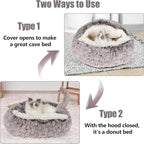 Cat Beds & Dog Bed with Cover Cave, Dog Beds for Small Dogs, Round Soft Plush Donut Calming Pet Bed for Indoor Cats or Small Dog, Washable Puppy Bed with Non-Slip Bottom-16inch