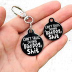Personalized QR Code Dog Tags - Choose from 25+ Tag Designs - QR Code Links to Your Profile - Unique, Cute, Funny, Sassy Pet ID Tag (Can't Talk Doing Bad Dog Sh*t, Large (1.25 inch))