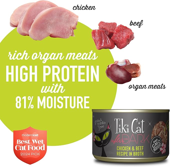 Tiki Cat After Dark, Chicken & Beef, High-Protein and 100% Non-GMO Ingredients, Wet Cat Food for Adult Cats, 5.5 oz. Can (8 Count)