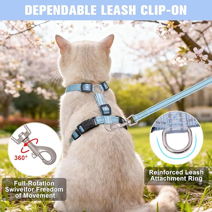 BEAUTYZOO Cat Harness, Escape Proof Cat Leash and Harness Set for Walking, Soft Breathable Vest Harness with Neck Adjustable, Reflective Easy-Control Kitten Harness for Cats,Shark-Blue S