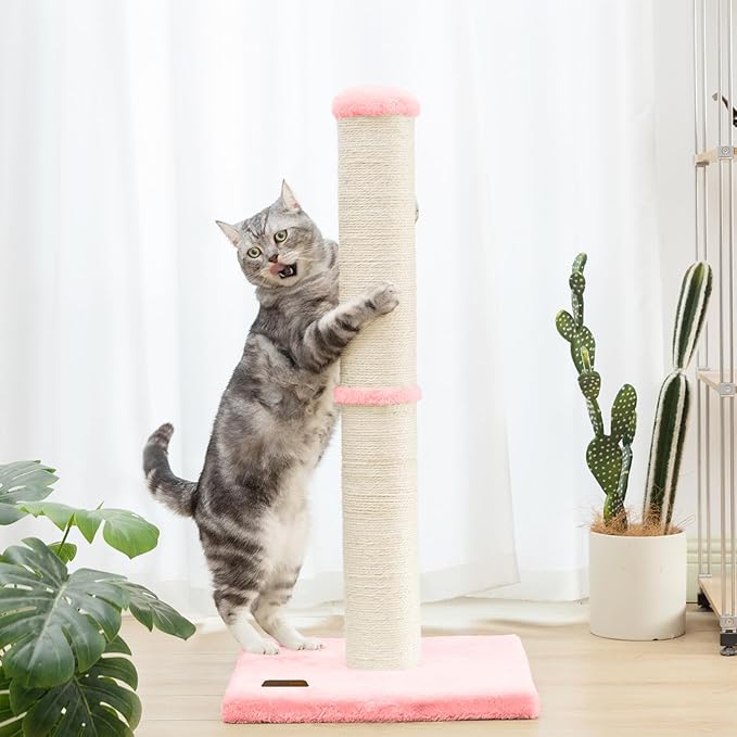 34inch Cat Scratching Post with Natural Sisal Rope 4.3Inch Large Diameter Scratcher Post Tree for Indoor Cats Pink