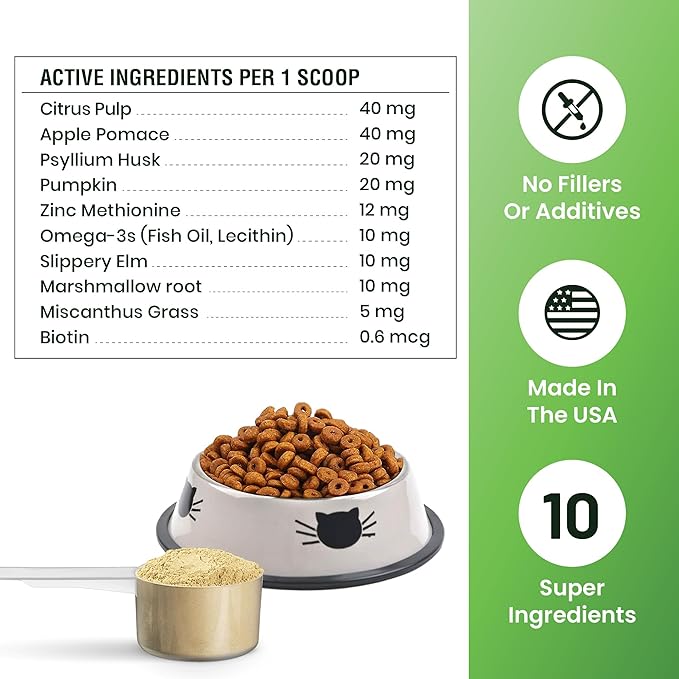 Hairball Support for Cats - 10 Super Ingredients for Hairball Relief, Digestive Support & Healthy Skin - No Fillers - Psyllium, Pumpkin, Omega-3s & More - 720 Scoops