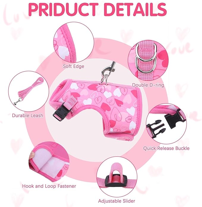 BINGPET Cat Harness and Leash Set Escape Proof for Walking,Step-in Harness with Lightweight Soft Breathable Mesh,Adjustable Easy Control Harness for Kitten Puppy Small Medium Large Cats(Heart,M)