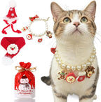 4Pcs Christmas cat Costume Accessories Set for Cats-Santa Hat, Pearl Necklace, Scarf with Gift Bag for Holiday Party Photo