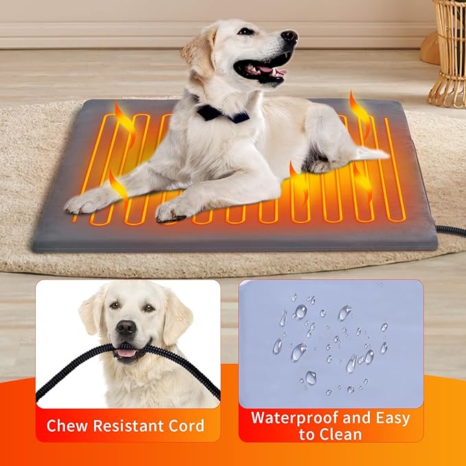 Dog Heating Pad, Waterproof Pet Heating Pad for Cats Dogs with 12H Timer & 9-Adjustable Temperature, Heated Dog Pad, Pet Heater Warmer for Cat Dog House Whelping Box Outdoor Indoor (18x18 Inches)