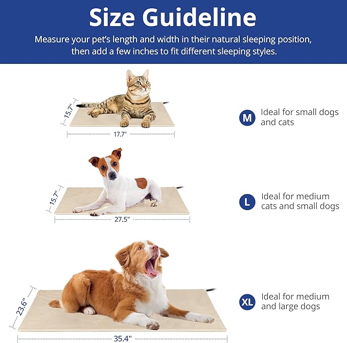 NICREW Large Dog Heating Pad, 35.4" x 23.6" Temperature Adjustable Heated Dog Bed with Auto Shut Off Timer, Indoor Pet Heated Bed Mat for Cats and Dogs