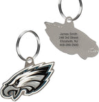 NFL Philadelphia Eagles Engraving Pet ID Tags in 32 Team Logo Shapes Personalized Dog Tags and Cat Tags with 3 Lines of Customizable Text for Tracking & Safety. Stainless Steel Pet ID Tracking Tags