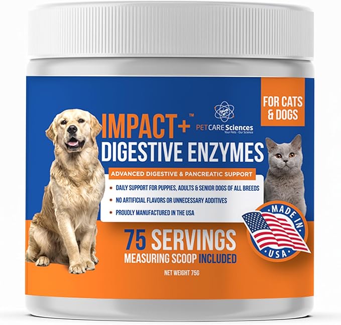 Impact Digestive Enzymes for Dogs and Cats - 75 Servings - Enzyme Powder for Digestion - Pancreatic Enzymes for Dogs and Cats - Digestive, Weight & Pancreatic Issues - Made in USA