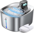Wireless Cat Water Fountain Stainless Steel with Sensor, 4000mAh Battery Operated, 4L/135fl oz Pet Water Fountain for Cats Dogs, Ultra Quiet Cat Drinking Fountain with 2 Filters (YPD-C004S)