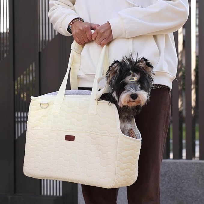 Small Puppy Carriers Bag Cat Purse,Recommand for Lazy/Gentle Adult Pets,Fashion Woman Dogs Totes Lightweight Pups Kitties Bunny Go to Vet Picnic Outdoor (Light Yellow)