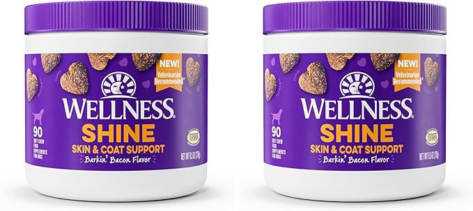Wellness Barkin' Bacon Flavored Soft Chew Skin & Coat Supplements for Dogs, 90 Count (Pack of 2)